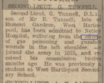 2nd-Lt Tunnell at Netley Hospital with gas poisoning