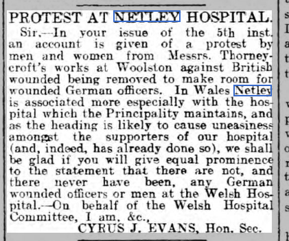 Welsh Hospital Committee Secretary any about PoWs