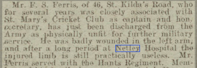 Discharge at Netley for Mr Ferris