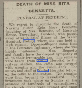 Miss Rita Bennetts at Netley November 1918