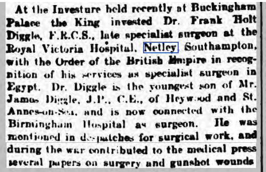 Dr Frank Holt Diggle OBE at Netley Hospital