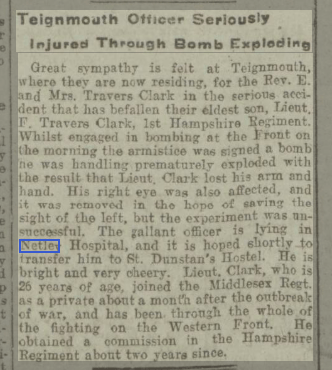 Lt F Travers Clark at Netley Hospital 1919