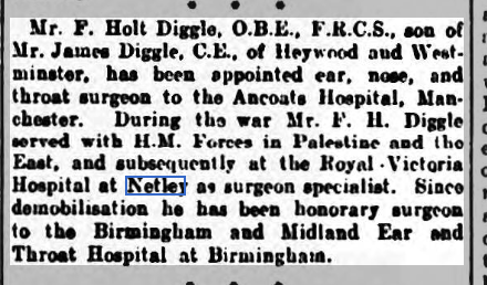 Frank Holt Diggle at Netley Hospital
