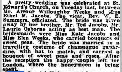 Ethel Jacobs Wedding Notice in 1920