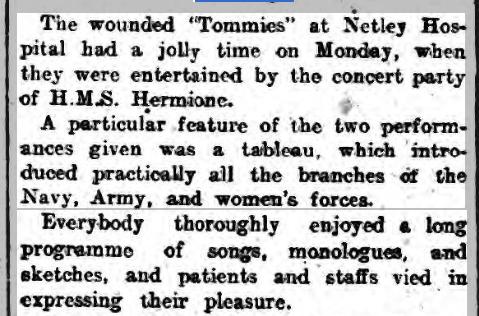 HMS Hermione entertain patients at Netley Hospital 1919