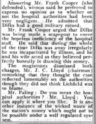 Alleged Fraud by Mr + Mrs Dilks at Netley Hospital