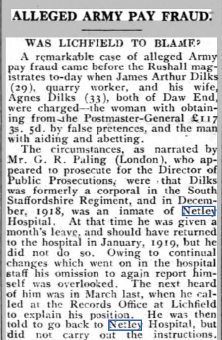 Alleged Fraud by Mr + Mrs Dilks at Netley Hospital