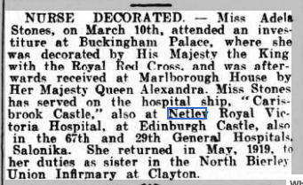 Miss Adele Stones at Netley Hospital
