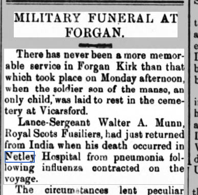 Lance-Sergeant Munn at Netley Hospital 1919