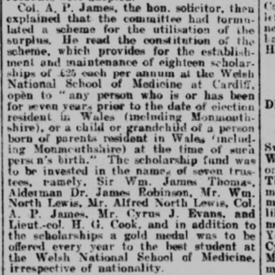 Welsh Hospital at Netley Surplus for Scholarships