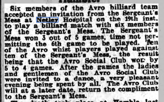 Billiards at Netley Hospital 1920