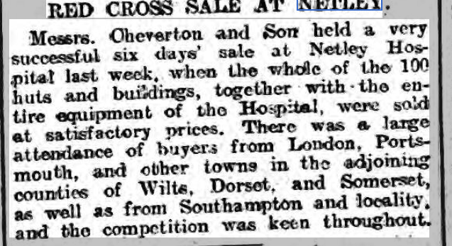 Successful Sale of Red Cross Hospital's Assets 1921