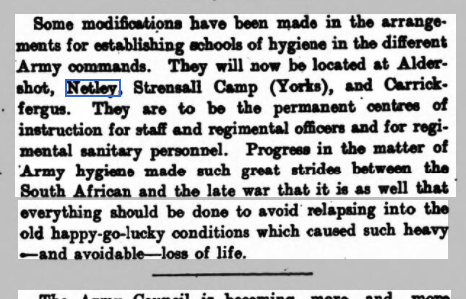 Army School of Hygiene coming to Netley Hospital 1921