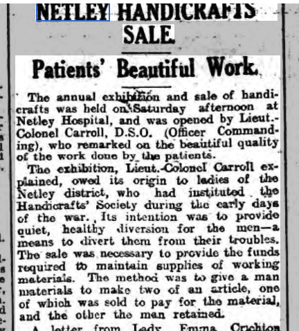 Netley Hospital Handicrafts' Sale 1921