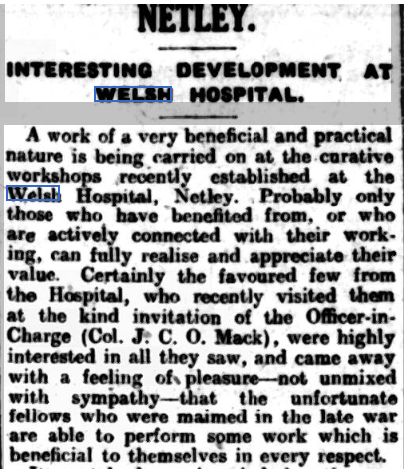 Ministry of Pensions at Welsh Hospital Netley