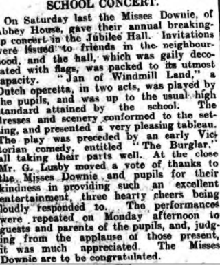 Downie School Concert Netley Abbey 1921