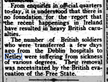 Irish Troubles brings patients into Netley Hospital 1922