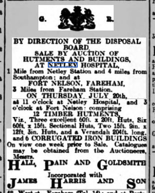 Sale of Netley Hospital Equipment 1922