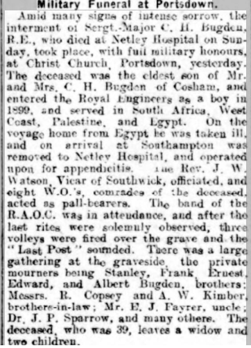 Sgt-Major Bugden at Netley Hospital