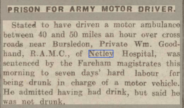 Private Goodhand at Netley Hospital in 1923