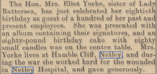 Mrs Eliot Yorke's 80th Birthday Netley 1924