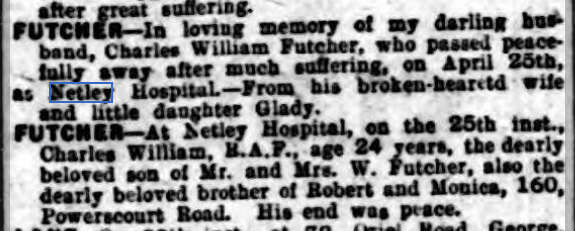 Private Futcher at Netley Hospital 1925