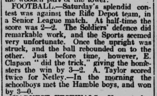 Football Netley Sports v RAMC Netley Hospital 1925