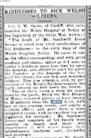 Southwell-Jones service to Welsh Hospital, Netley