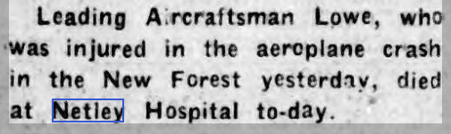 Leading Aircraftsman Lowe at Netley Hospital in 1926