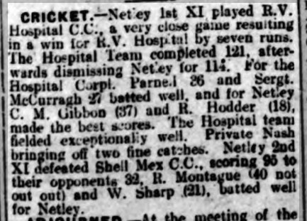 Netley Hospital plays Netley Village at Cricket