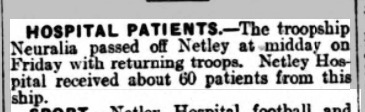 Troopship Neuralia brings patients to Netley Hospital 1927