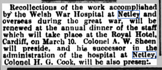 Welsh War Hospital Reunion Dinner 1928