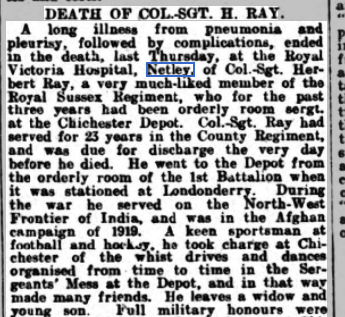Col-Sgt Herbert Ray at Netley Hospital 1928
