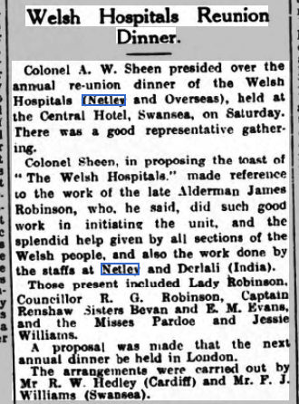 Welsh Hospital, Netley Reunion Dinner 1929