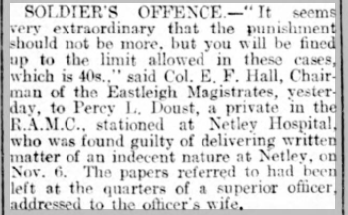 Netley Soldier's Offence 1929