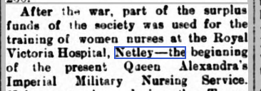 British Red Cross surplus funds to train Nurses at Netley