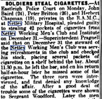 RAMC Privates stole cigarettes from Netley Club 1930