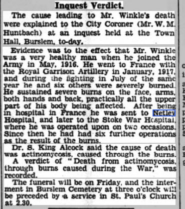 Mr Winkle at Netley Hospital in WW1