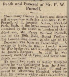 Percy Wifred Purnell at Netley Hospital 1931