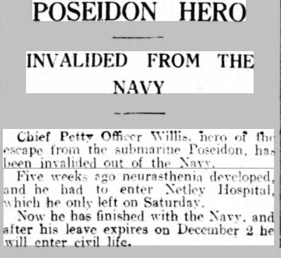 Chief Petty Officer Willis ex Poseidon at Netley Hospital