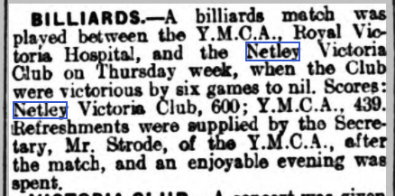 Billiards Match between YMCA and Netley Working Men's Club 1931