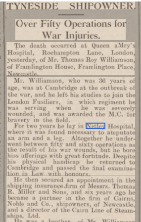 Thomas R Williamson at Netley Hospital 1931