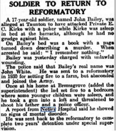 John Bailey at Netley Hospital for observation 1932