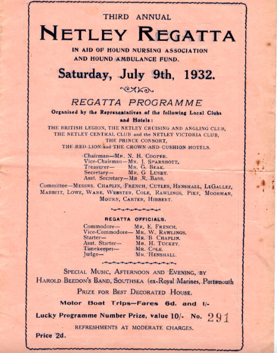 Netley 3rd Annual Regatta Programme 1932