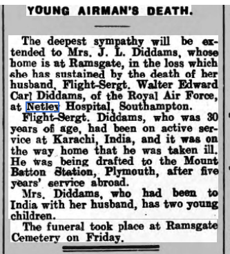 Flight Sgt Diddams at Netley Hospital 1932