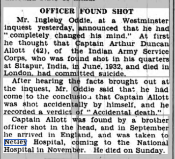 Captain Arthur D Allott at Netley Hospital 1933