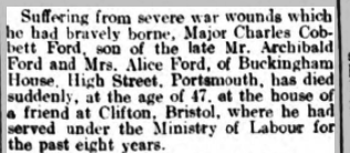 Major Charles Cobbett Ford at Netley Hospital 1917