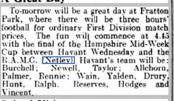 Hampshire Mid-Week Cup Match at Fratton Park