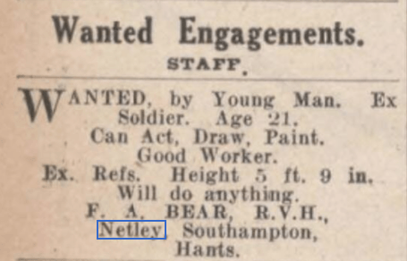 Looking for work post Netley Hospital 1935