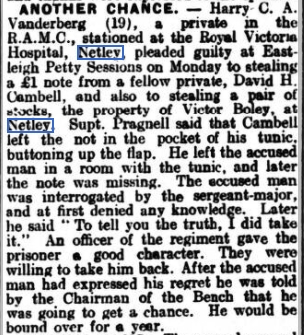 Pte Vanderberg at Netley Hospital 1935